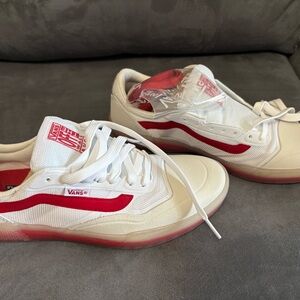 Vans Cream and Red Low-Top Sneakers